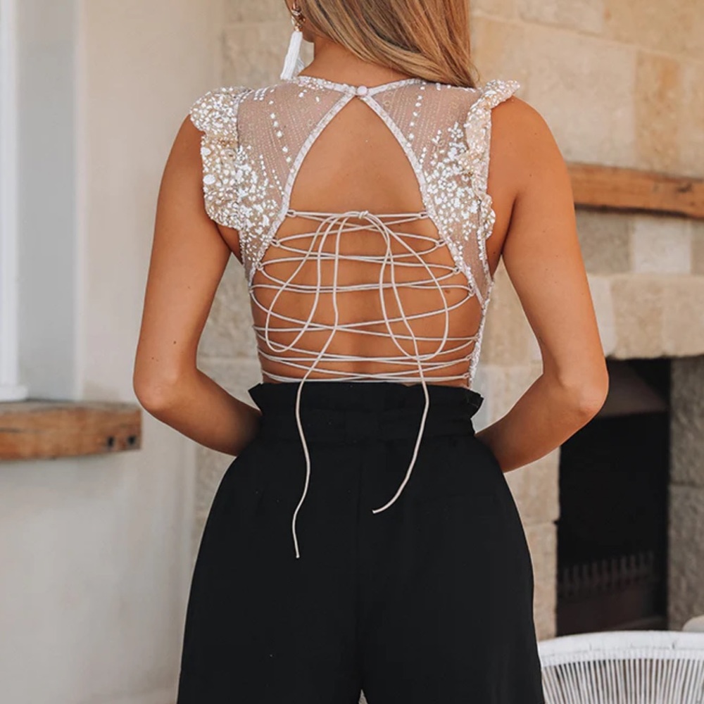 Champagne Beaded Bodysuit